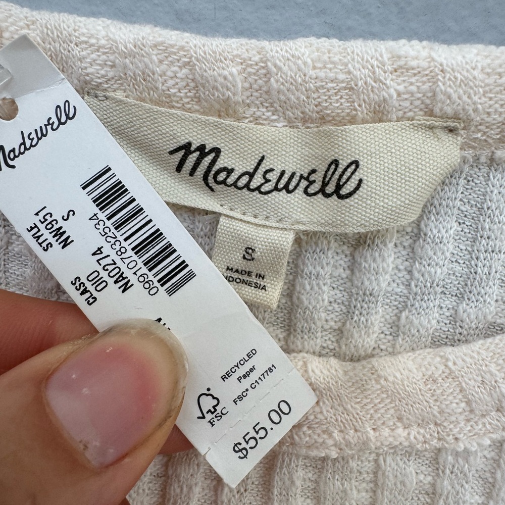 Madewell Women's Sleeveless Beige Ribbed Tank Top in Small - Picture 2 of 3